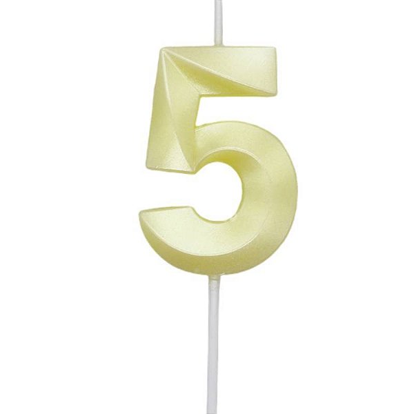 Vela de Aniversário Mini Design Número 5 Amarelo Candy Metalizado - Silver