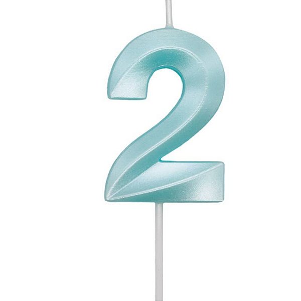 Vela de Aniversário Mini Design Número 2 Azul Tiffany Metalizado - Silver
