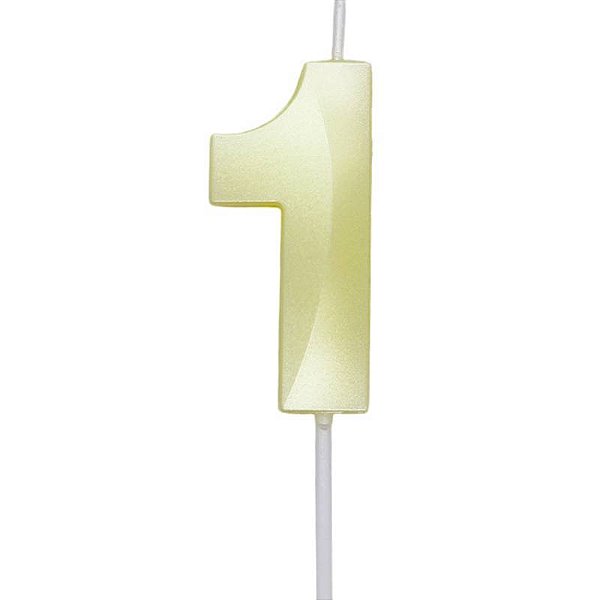 Vela de Aniversário Mini Design Número 1 Amarelo Candy Metalizado - Silver