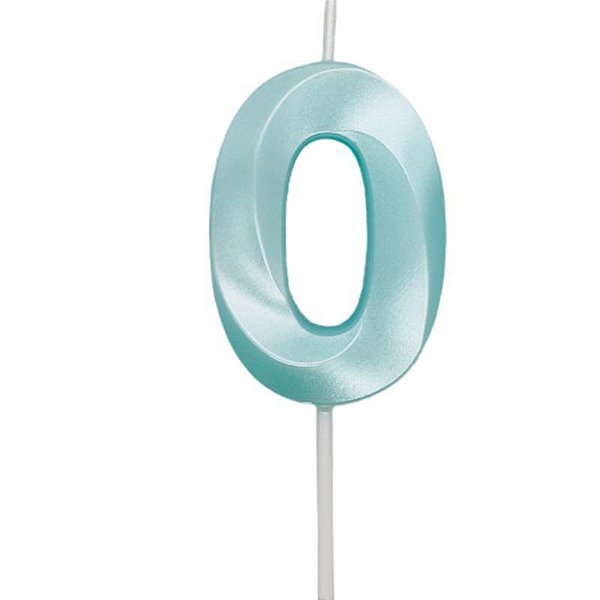 Vela de Aniversário Mini Design Número 0 Azul Tiffany Metalizado - Silver