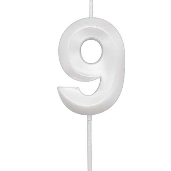 Vela de Aniversário Mini Design Número 9 Branco Perola Metalizado - Silver