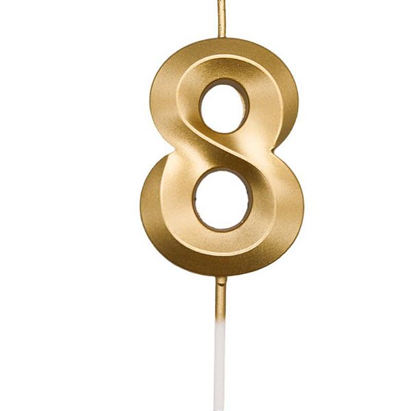 Vela de Aniversário Mini Design Número 8 Dourado Metalizado - Silver