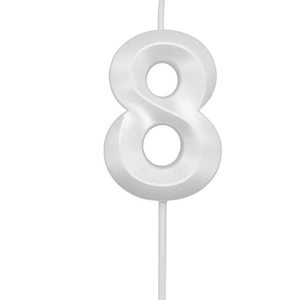 Vela de Aniversário Mini Design Número 8 Branco Perola Metalizado - Silver
