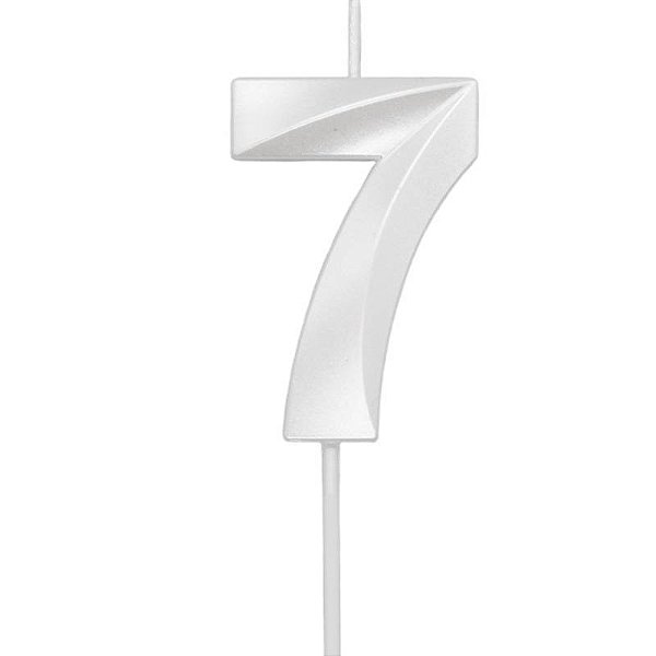 Vela de Aniversário Mini Design Número 7 Branco Perola Metalizado - Silver