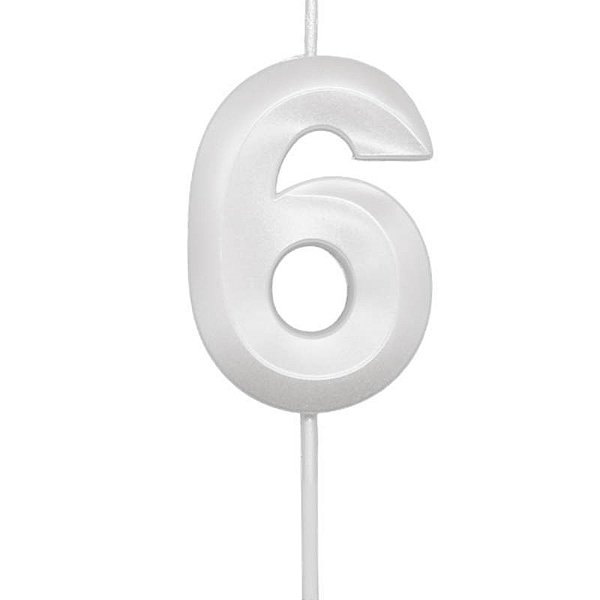 Vela de Aniversário Mini Design Número 6 Branco Perola Metalizado - Silver