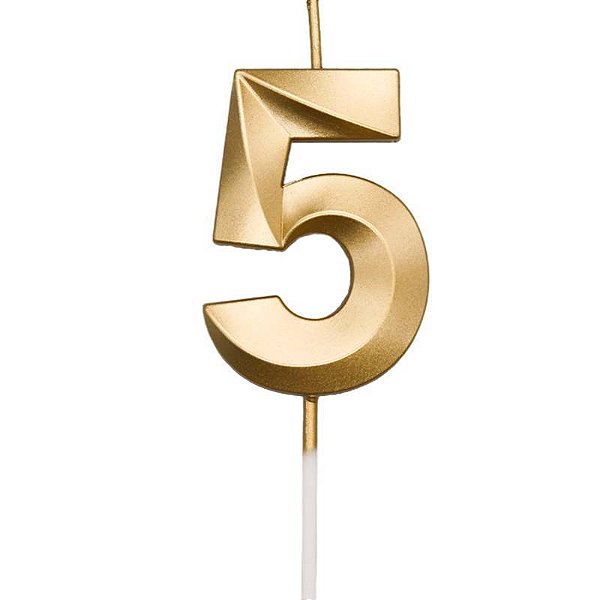 Vela de Aniversário Mini Design Número 5 Dourado Metalizado - Silver