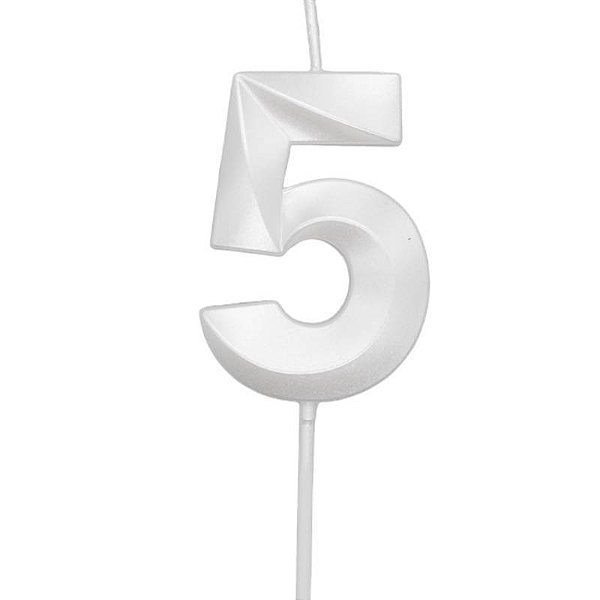 Vela de Aniversário Mini Design Número 5 Branco Perola Metalizado - Silver