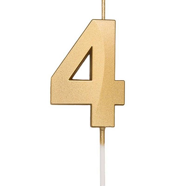 Vela de Aniversário Mini Design Número 4 Dourado Metalizado - Silver