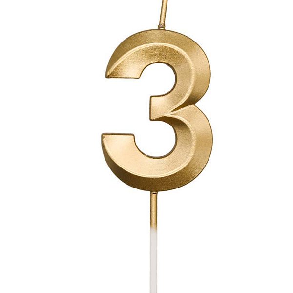 Vela de Aniversário Mini Design Número 3 Dourado Metalizado - Silver