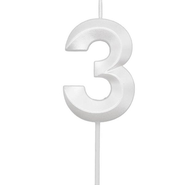 Vela de Aniversário Mini Design Número 3 Branco Perola Metalizado - Silver