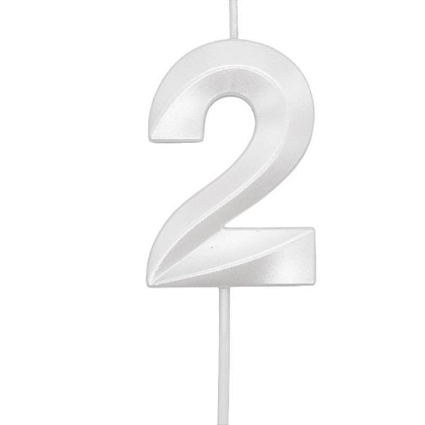 Vela de Aniversário Mini Design Número 2 Branco Perola Metalizado - Silver