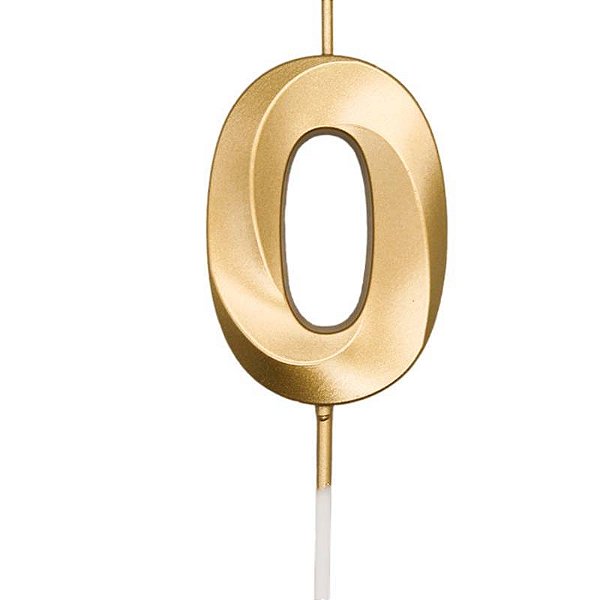 Vela de Aniversário Mini Design Número 0 Dourado Metalizado - Silver