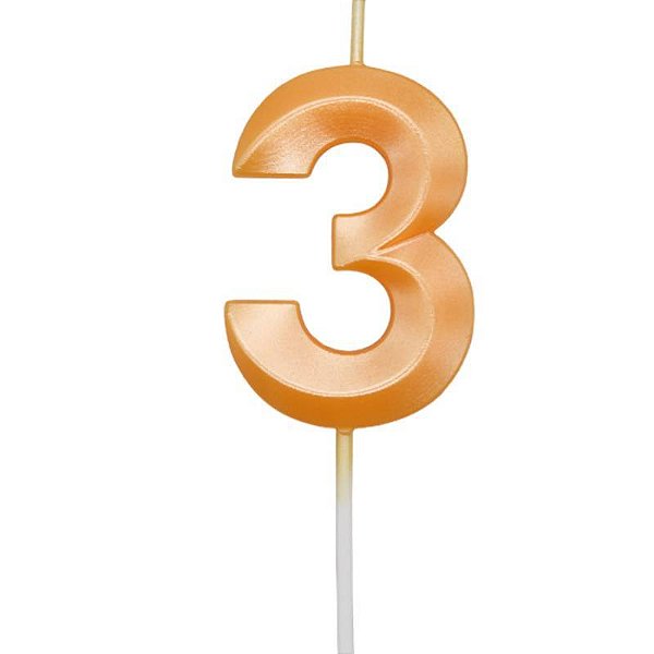 Vela de Aniversário Mini Design Número 3 Laranja Candy Metalizado - Silver