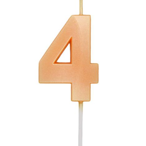 Vela de Aniversário Mini Design Número 4 Laranja Candy Metalizado - Silver