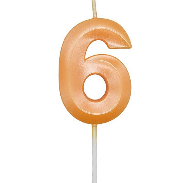 Vela de Aniversário Mini Design Número 6 Laranja Candy Metalizado - Silver
