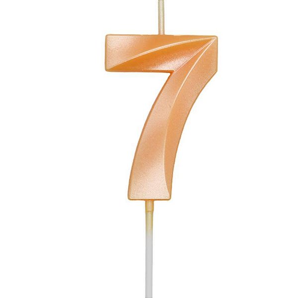 Vela de Aniversário Mini Design Número 7 Laranja Candy Metalizado - Silver