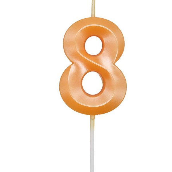 Vela de Aniversário Mini Design Número 8 Laranja Candy Metalizado - Silver