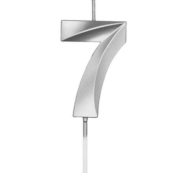 Vela de Aniversário Mini Design Número 7 Prata Metalizado - Silver