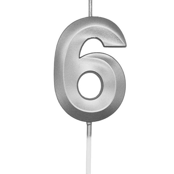 Vela de Aniversário Mini Design Número 6 Prata Metalizado - Silver