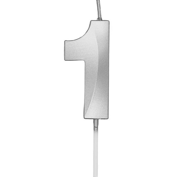 Vela de Aniversário Mini Design Número 1 Prata Metalizado - Silver