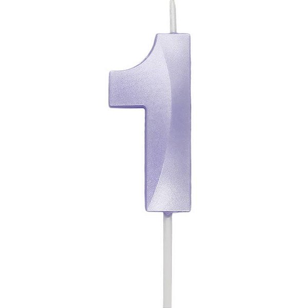 Vela de Aniversário Mini Design Número 1 Lilás Candy Metalizado - Silver