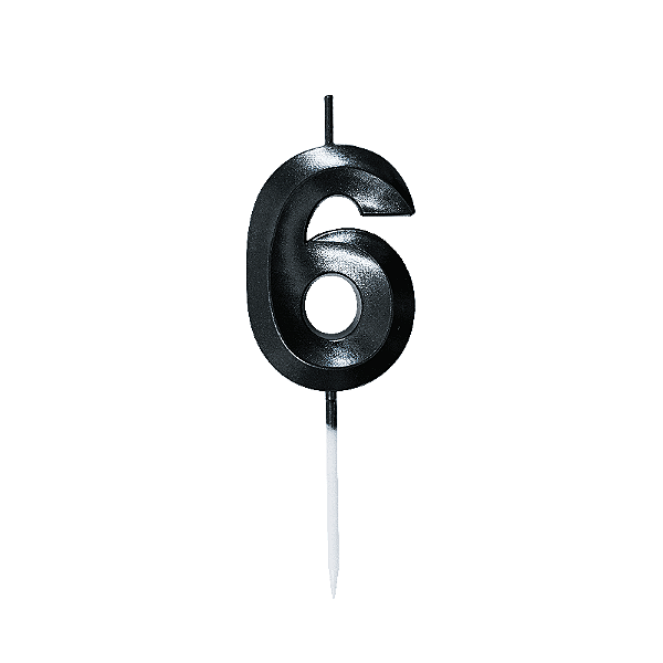 Vela de Aniversário Mini Design Número 6 Preta Metalizado - Silver