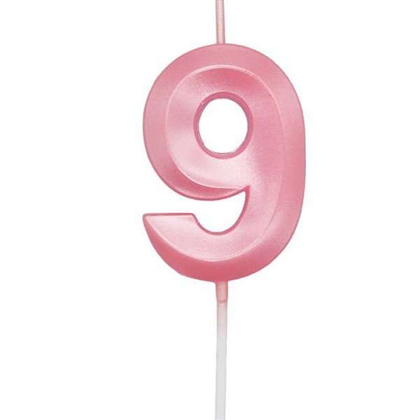 Vela de Aniversário Mini Design Número 9 Rosa Candy Metalizado - Silver