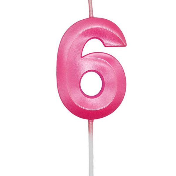 Vela de Aniversário Mini Design Número 6 Rosa Forte Metalizado - Silver
