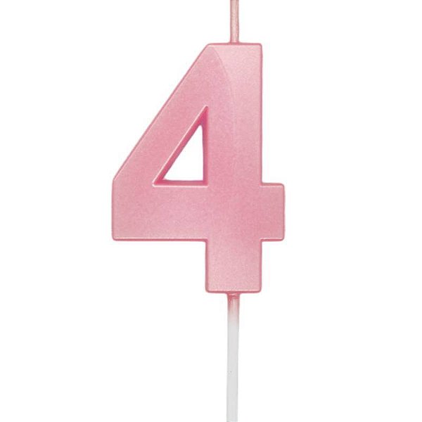Vela de Aniversário Mini Design Número 4 Rosa Candy Metalizado - Silver