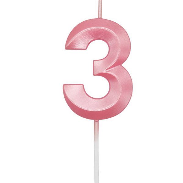 Vela de Aniversário Mini Design Número 3 Rosa Candy Metalizado - Silver