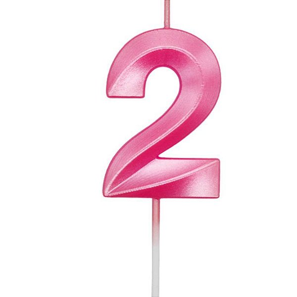 Vela de Aniversário Mini Design Número 2 Rosa Forte Metalizado - Silver