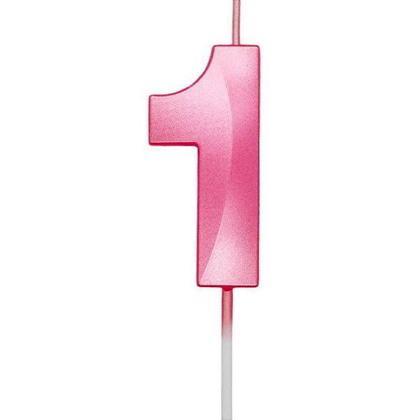 Vela de Aniversário Mini Design Número 1 Rosa Forte Metalizado - Silver
