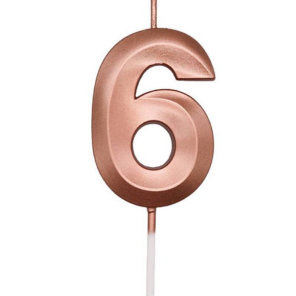 Vela de Aniversário Mini Design Número 6 Rosê Gold Metalizado - Silver
