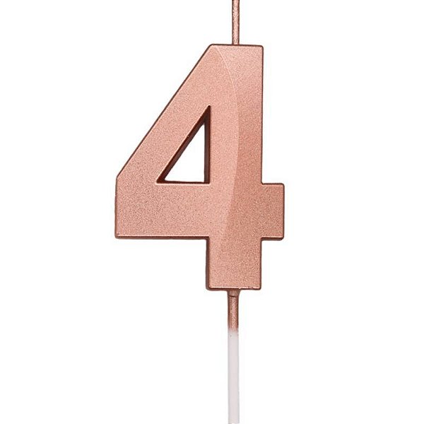 Vela de Aniversário Mini Design Número 4 Rosê Gold Metalizado - Silver