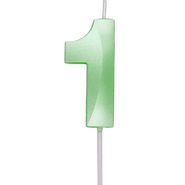 Vela de Aniversário Mini Design Número 1 Verde Candy Metalizado - Silver