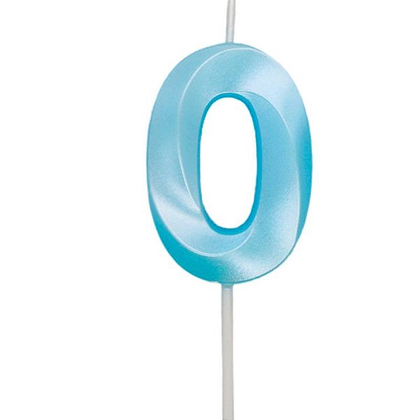 Vela de Aniversário Design Número 0 Azul Claro Metalizado - Silver