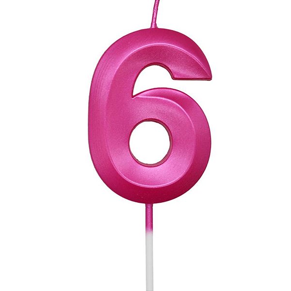 Vela de Aniversário Design Número 6 Pink Metalizado - Silver