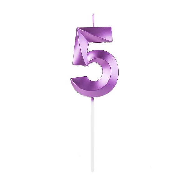 Vela de Aniversário Design Número 5 Roxo Metalizado - Silver
