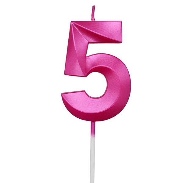 Vela de Aniversário Design Número 5 Pink Metalizado - Silver