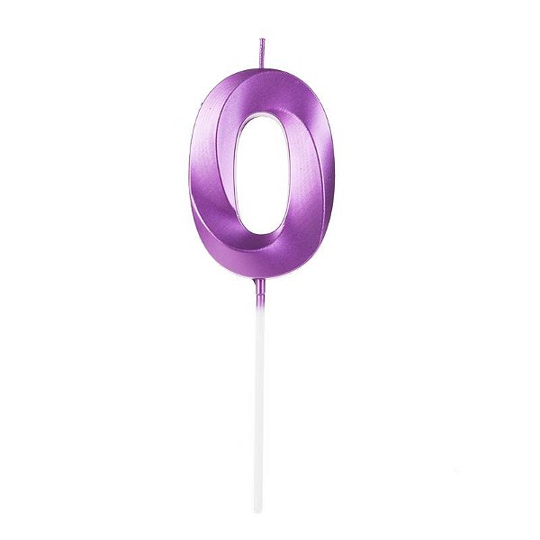 Vela de Aniversário Design Número 0 Roxo Metalizado - Silver