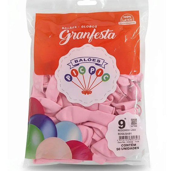 Balão de Látex 9 Polegadas GranFesta Rosa Baby com 50 Unidades - PICPIC
