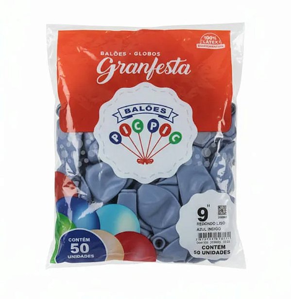 Balão de Látex 9 Polegadas GranFesta Azul Indigo com 50 Unidades - PICPIC