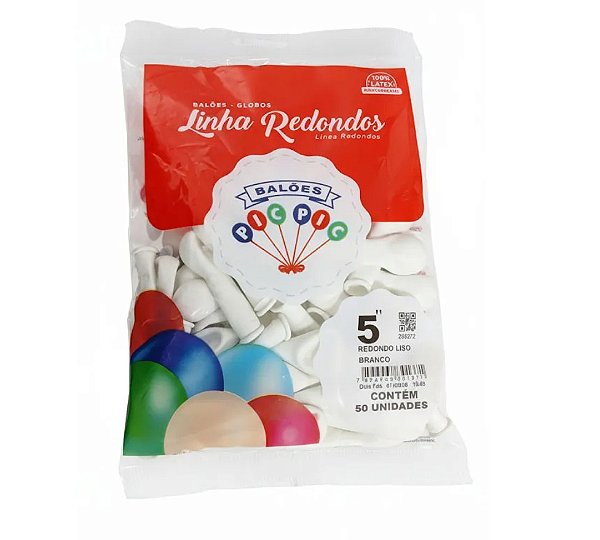 Balão de Látex 5 Polegadas Liso Redondo Branco com 50 Unidades - PICPIC