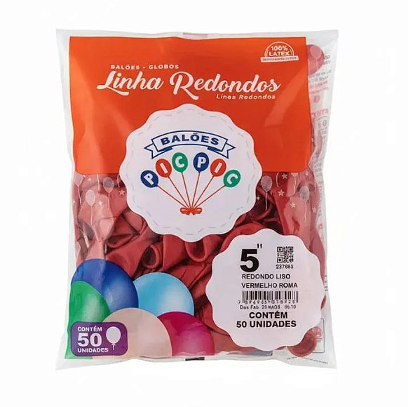 Balão de Látex 5 Polegadas Liso Redondo Vermelho Romã com 50 Unidades - PICPIC