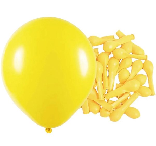 Balão de Látex 5 Polegadas Liso Redondo Amarelo com 50 Unidades - HAPPY DAY