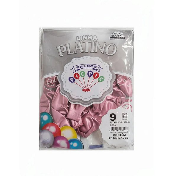 Balão de Látex 9 Polegadas Platino Rosa com 25 Unidades - PICPIC