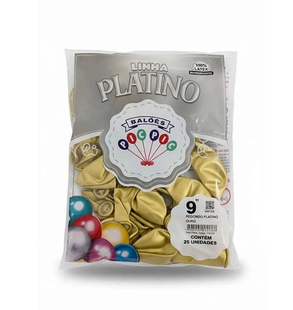 Balão de Látex 9 Polegadas Platino Dourado Ouro com 25 Unidades - PICPIC