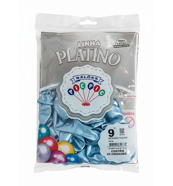 Balão de Látex 9 Polegadas Platino Azul com 25 Unidades - PICPIC