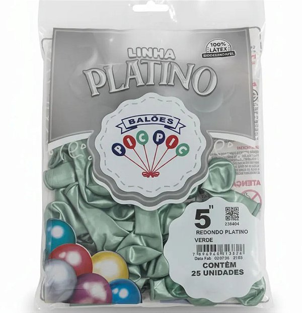 Balão de Látex 5 Polegadas Platino Verde com 25 Unidades - PICPIC