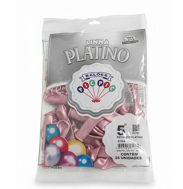 Balão de Látex 5 Polegadas Platino Rosa com 25 Unidades - PICPIC